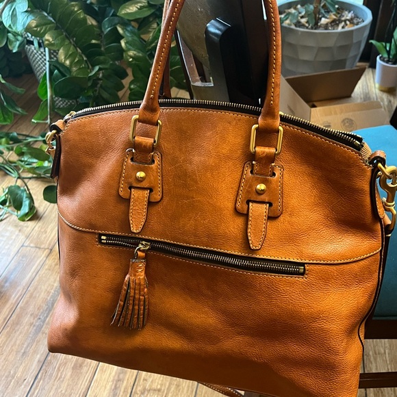 Dooney & Bourke Clayton Florentine leather satchel Natural Color Handbag Purse - Picture 5 of 9